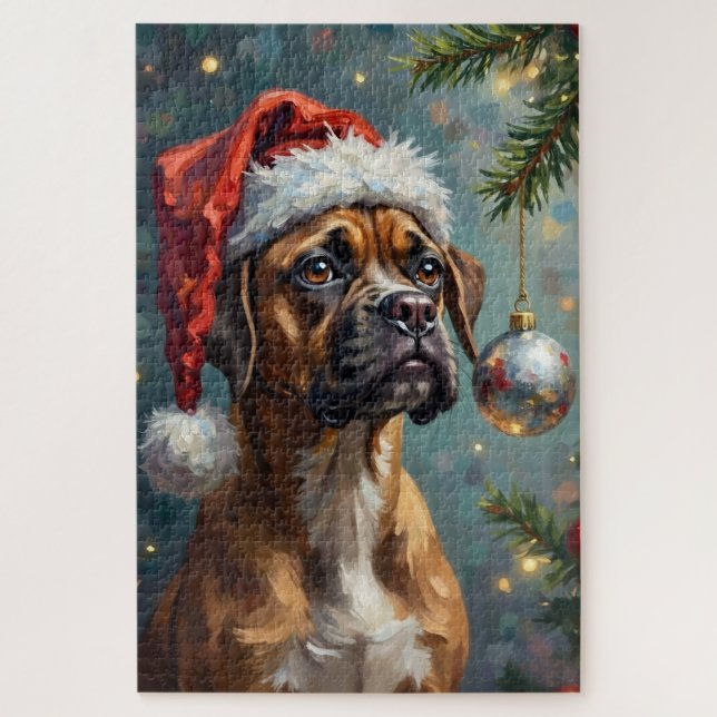 Puzzle Boxer Playing with Christmas (Vertical)