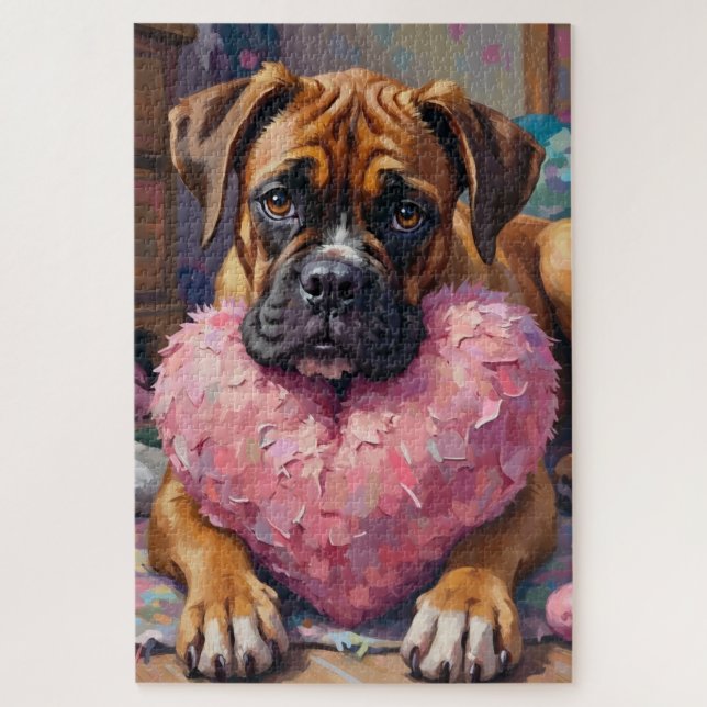 Puzzle Boxer with Oversized Plush Heart Valentine's Day (Vertical)