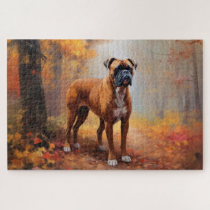 Puzzle Boxeur dans les feuilles d'automne qui tombent ins
