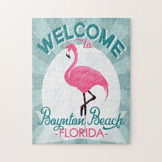 Puzzle Boynton Beach Florida Flamant rose rose Retro (Vertical)