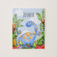 Boys Cute Jungle Watercolor Dinosaur and Name Kids