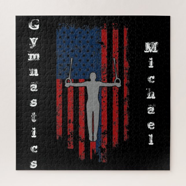 Puzzle Boys Gymnastique Anneaux Distressed Drapeau Améric (Vertical)
