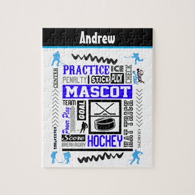 Puzzle Boys Hockey Terminologie Personnalisée Bleu (Vertical)