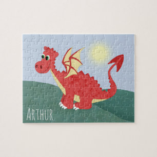Puzzle Boys mignon et magique Red Welsh Dragon et nom