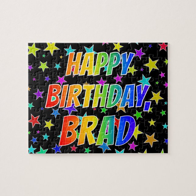 Puzzle "BRAD" Prénom, Amusant "HEUREUX ANNIVERSAIRE" (Horizontal)
