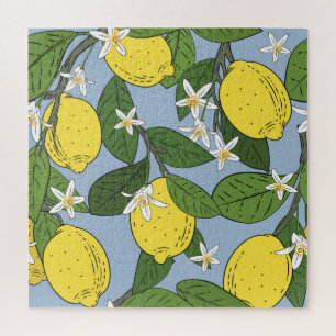 Puzzle Branches de citron : Illustration Vintage bleue