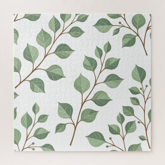 Puzzle Branches Feuillues Vert Sage Aquarelle Botanique  (Vertical)