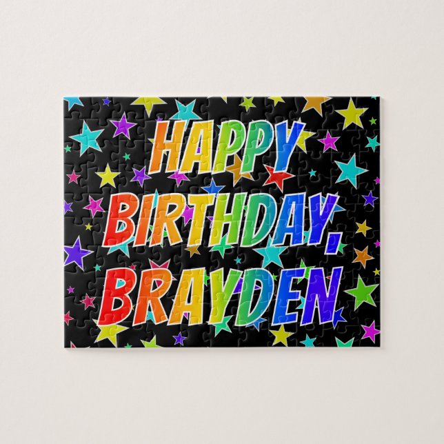 Puzzle "BRAYDEN" Prénom, Amusant "HEUREUX ANNIVERSAIRE" (Horizontal)