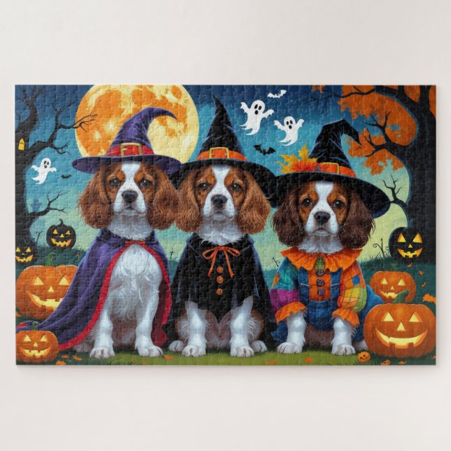 Puzzle Bretagne Chiens espagnols Citrouille Halloween Fun (Horizontal)