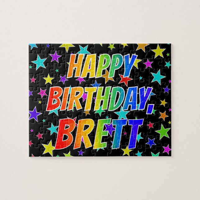 Puzzle "BRETT" Prénom, Amusant "HEUREUX ANNIVERSAIRE" (Horizontal)