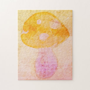 Puzzle Bright Orange Watercolor Mushroom