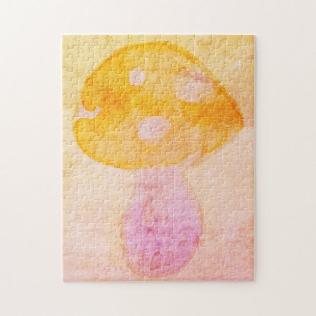 Puzzle Bright Orange Watercolor Mushroom (Vertical)