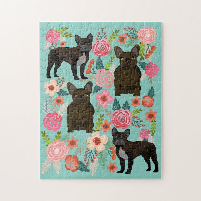 Puzzle Brindle French Bulldog Vintage Florals (Vertical)