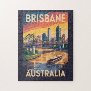 Puzzle Brisbane Australie Illustration Voyage Art Vintage