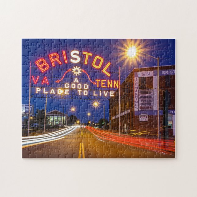 Puzzle Bristol signent dedans le rouge foncé et l'orange (Horizontal)