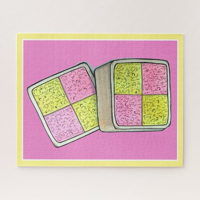 Puzzle British Battenberg Marzipan Sponge Cake UK Food (Horizontal)