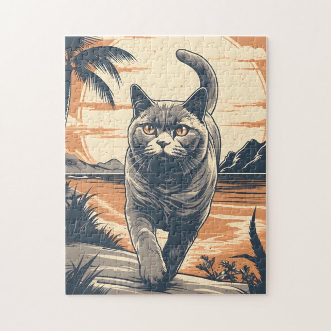 Puzzle British-Shorthair-Cat sur une plage tropicale (Vertical)