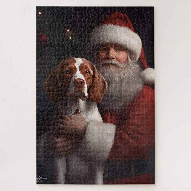 Puzzle Brittany Spaniel avec le Père Noël Noël (Vertical)