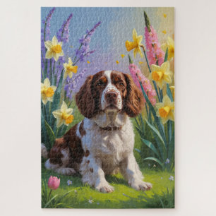 Puzzle Brittany Spaniel Chien Fleurs de printemps Peintur