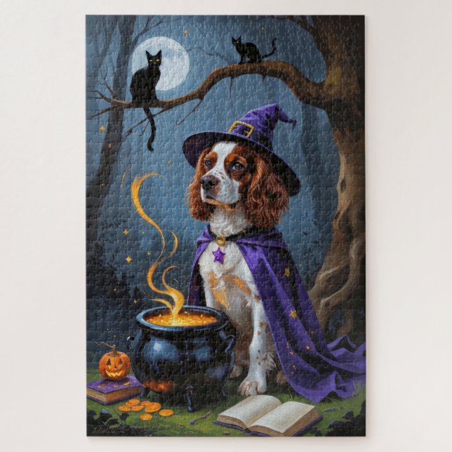 Puzzle Brittany Spaniel Chien Whimsical Halloween Peintur (Vertical)