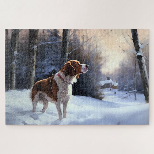 Puzzle Brittany Spaniel Laissez Neige Noël (Horizontal)