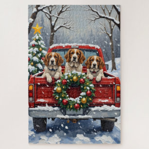 Puzzle Brittany Spaniel Noël Camion Rouge Fêtes