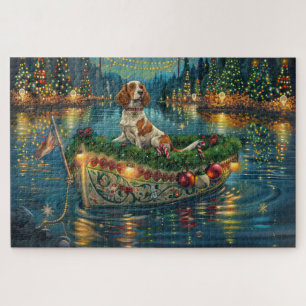 Puzzle Brittany Spaniel Noël Festive Voyage