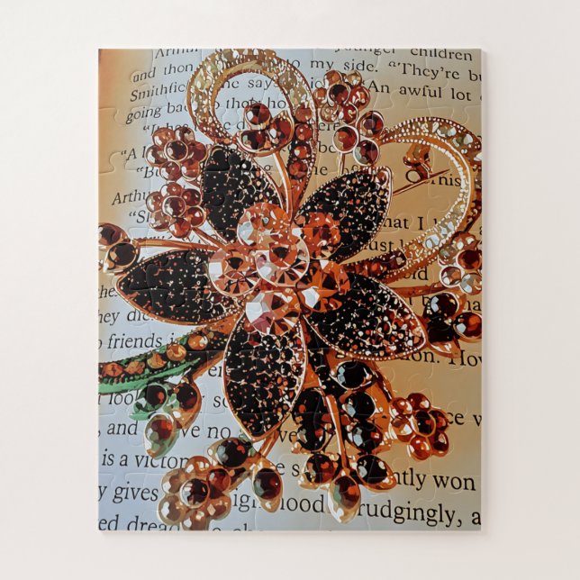 Puzzle Broche rouge à bijou sur fond imprimé (Vertical)