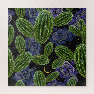 Puzzle Broderie mexicaine : Cactus Night Seamless.