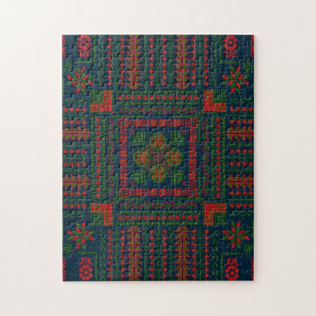 Puzzle Broderie palestinienne Tatreez rouge vert 5 Motif (Vertical)