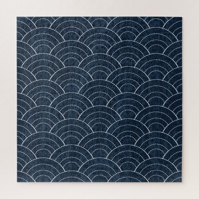 Puzzle Broderie Sashiko : Indigo Motif japonais. (Vertical)