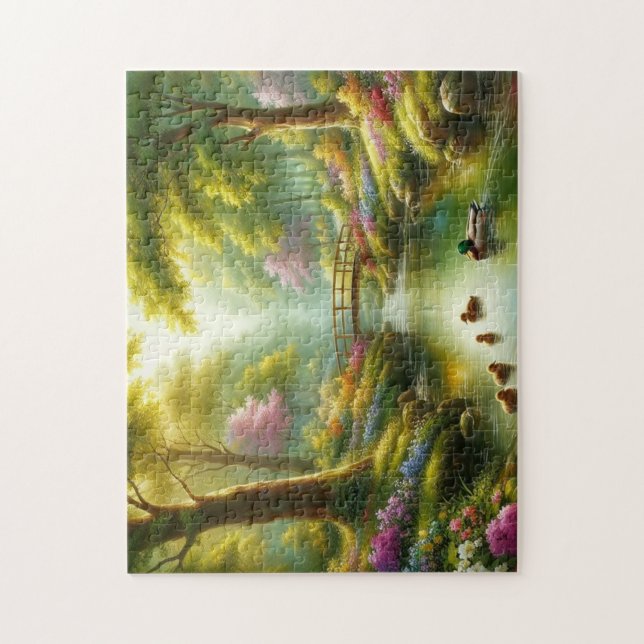 Puzzle Brook de printemps avec canards/fleurs (Vertical)