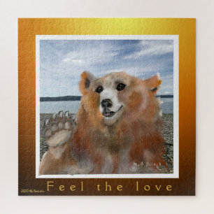 Puzzle Brown Bear at the Beach Feel the Love Greeting