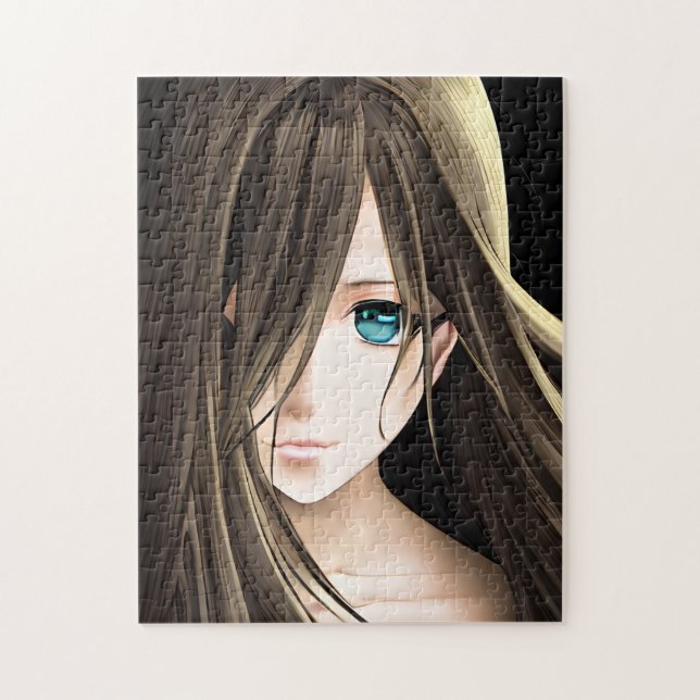 Puzzle Brown Haired Blue Eyed Anime Girl (Vertical)