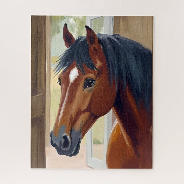 Puzzle Brown Horse Watercolor Animal Country Barn (Vertical)