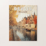 Puzzle Bruges Belgique Illustration Voyage Art Vintage<br><div class="desc">Conception de déplacement vectoriel rétro de Bruges. Bruges,  connue sous le nom de "Venise du Nord",  est une ville médiévale pittoresque en Belgique,  célèbre pour ses charmants canaux,  son architecture historique et son chocolat de classe mondiale.</div>