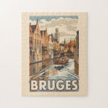 Puzzle Bruges Belgique Illustration Voyage Art Vintage<br><div class="desc">Conception de déplacement vectoriel rétro de Bruges. Bruges,  connue sous le nom de "Venise du Nord",  est une ville médiévale pittoresque en Belgique,  célèbre pour ses charmants canaux,  son architecture historique et son chocolat de classe mondiale.</div>