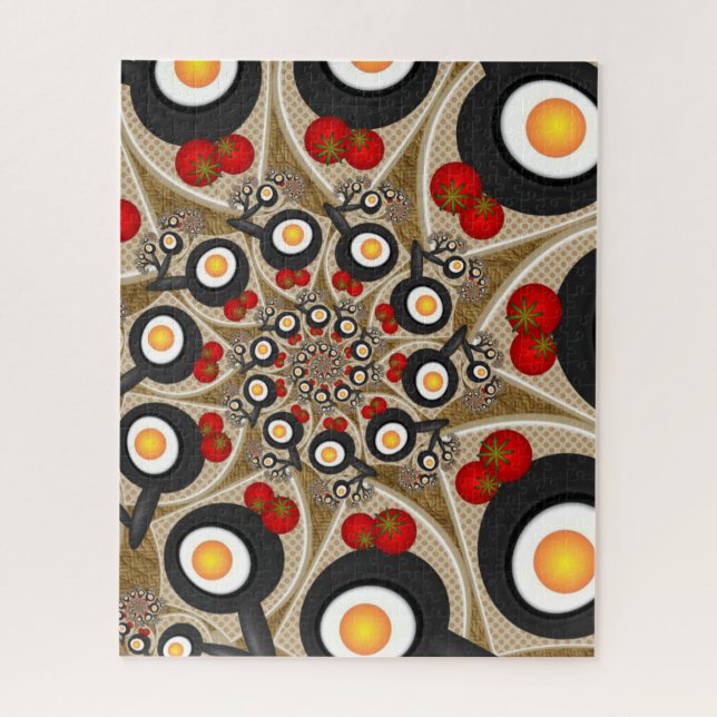 Puzzle Brunch Fractal Art Drôle Nourriture, Tomates, Oeuf (Vertical)