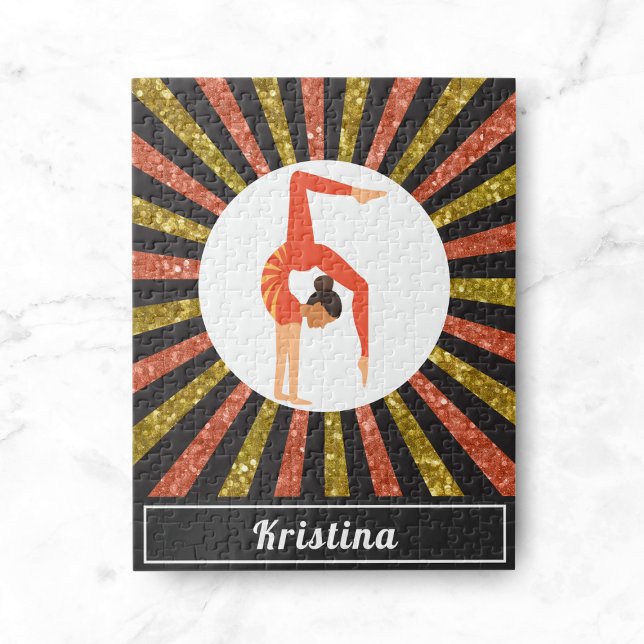 Puzzle Brunette Girl Gymnast Gymnastique Or Orange Nom (Créateur téléchargé)