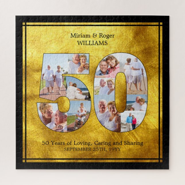 Puzzle Brushed Gold Wedding Anniversary 50 Photo Collage (Vertical)