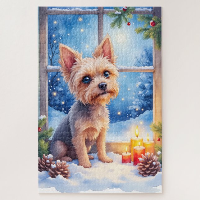 Puzzle Brussels Griffon Frosted Window Christmas Art (Vertical)