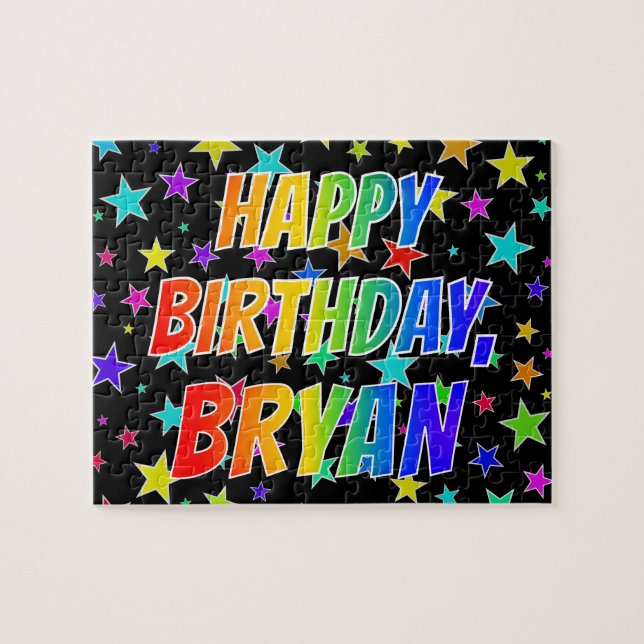 Puzzle "BRYAN" Prénom, Amusant "HEUREUX ANNIVERSAIRE" (Horizontal)
