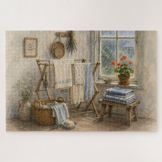 Puzzle Buanderie de Cottage Jour de Pluie (Horizontal)