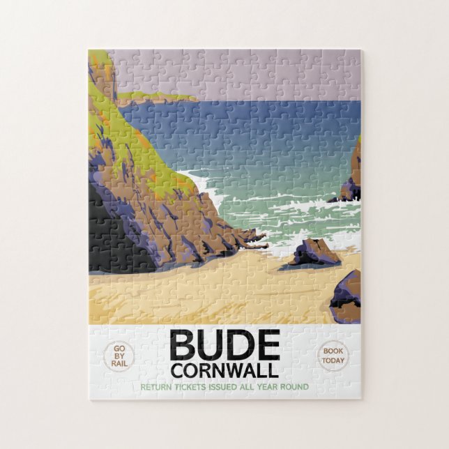 Puzzle Bude cornwall Affiche de voyage en bord de mer (Vertical)