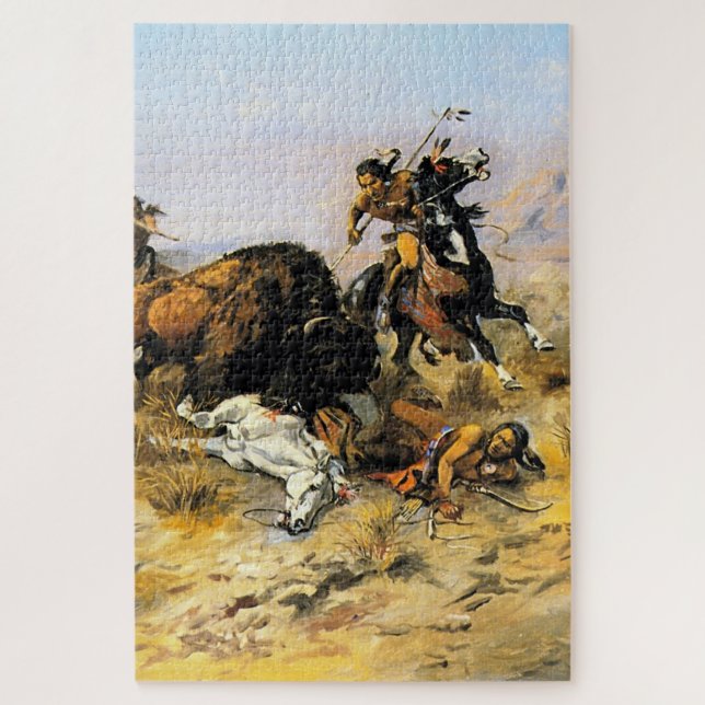 Puzzle “Buffalo Hunt” Cowboy Art by Charles Russell (Vertical)