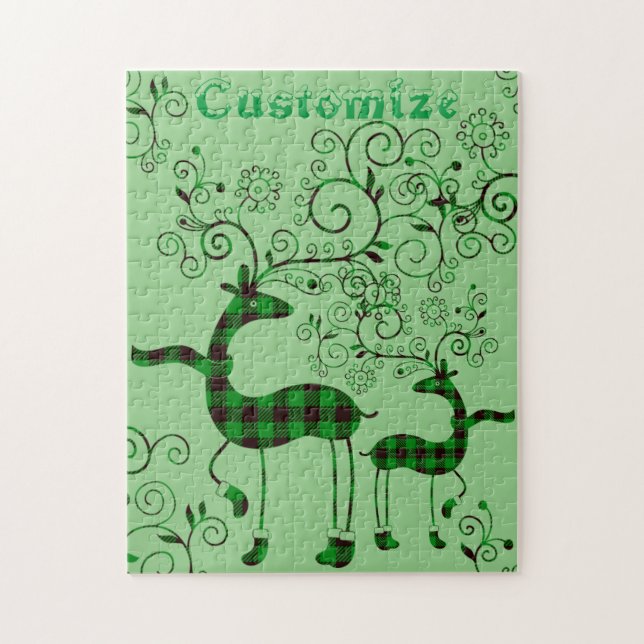 Puzzle Buffalo Plaid Christmas Deer Thunder_Cove (Vertical)