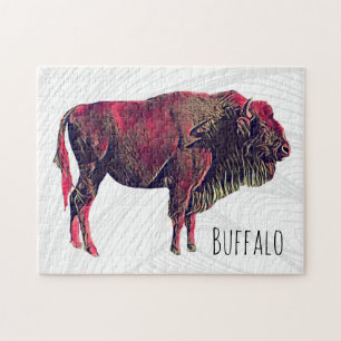 Puzzle Buffalo Portrait Design pour bison ou animal sauva