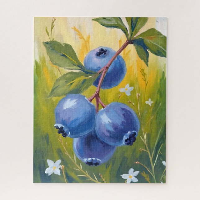 Puzzle Buisson de myrtilles | Peinture aquarelle de fruit (Vertical)