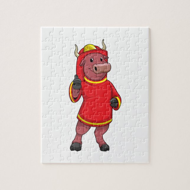 Puzzle Bull en tant que pompier avec casque (Vertical)