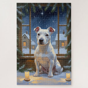 Puzzle Bull Terrier avec lumières de Noël vacances